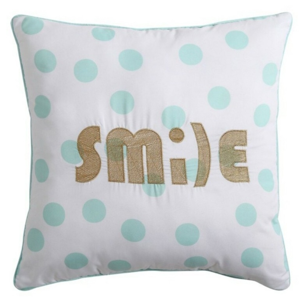 Polka Dot Mint Gold-Tone Happy Smile Teal Throw Bed Sofa Pillow